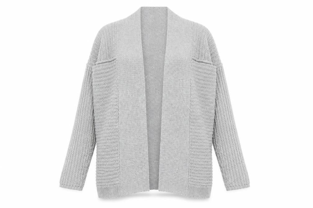 Marks & Spencer Women’s Grey Cotton Blend Open Knit Cardigan UK 12