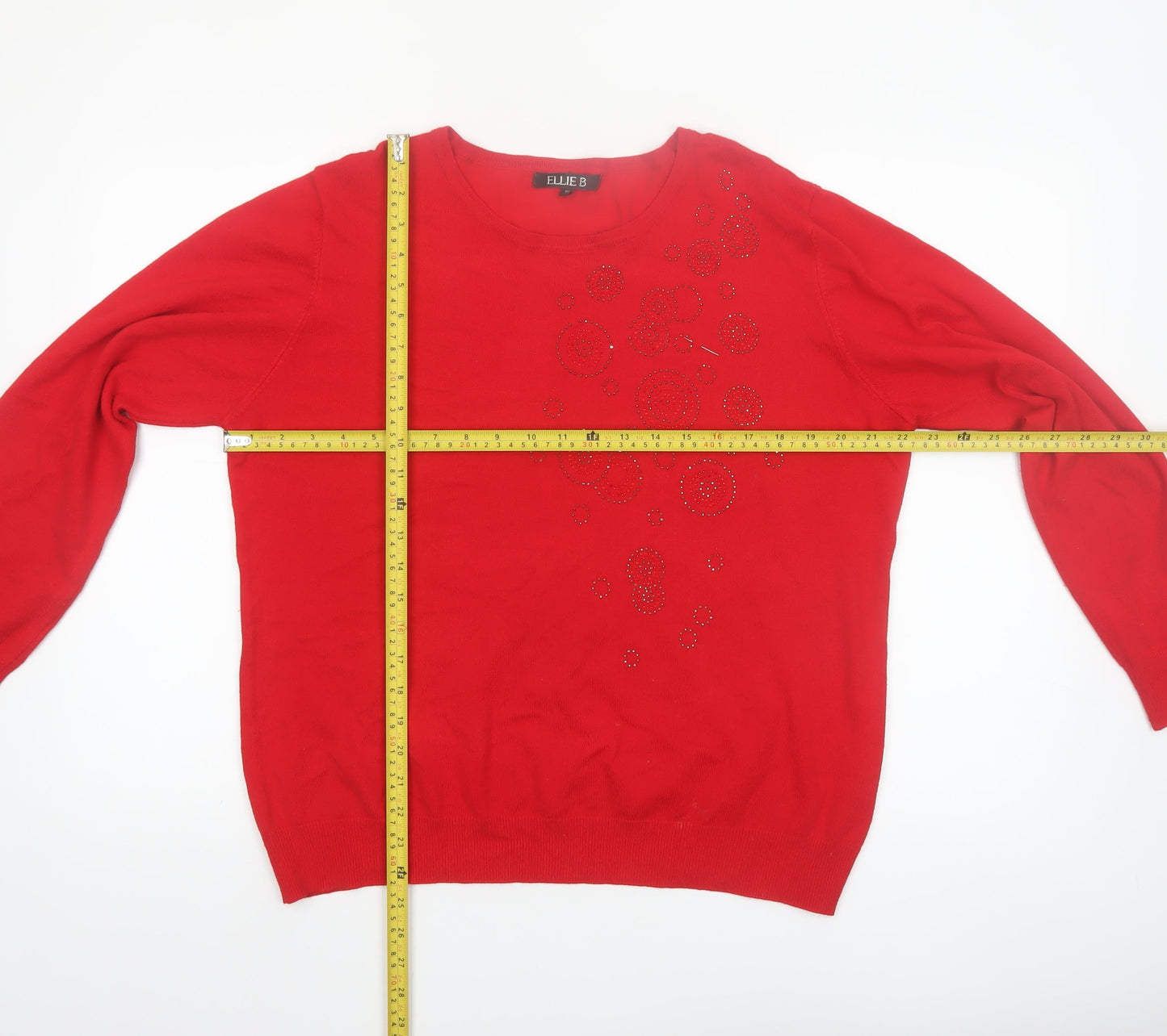 Ellie B Women's Red Rhinestone Pullover Jumper XL