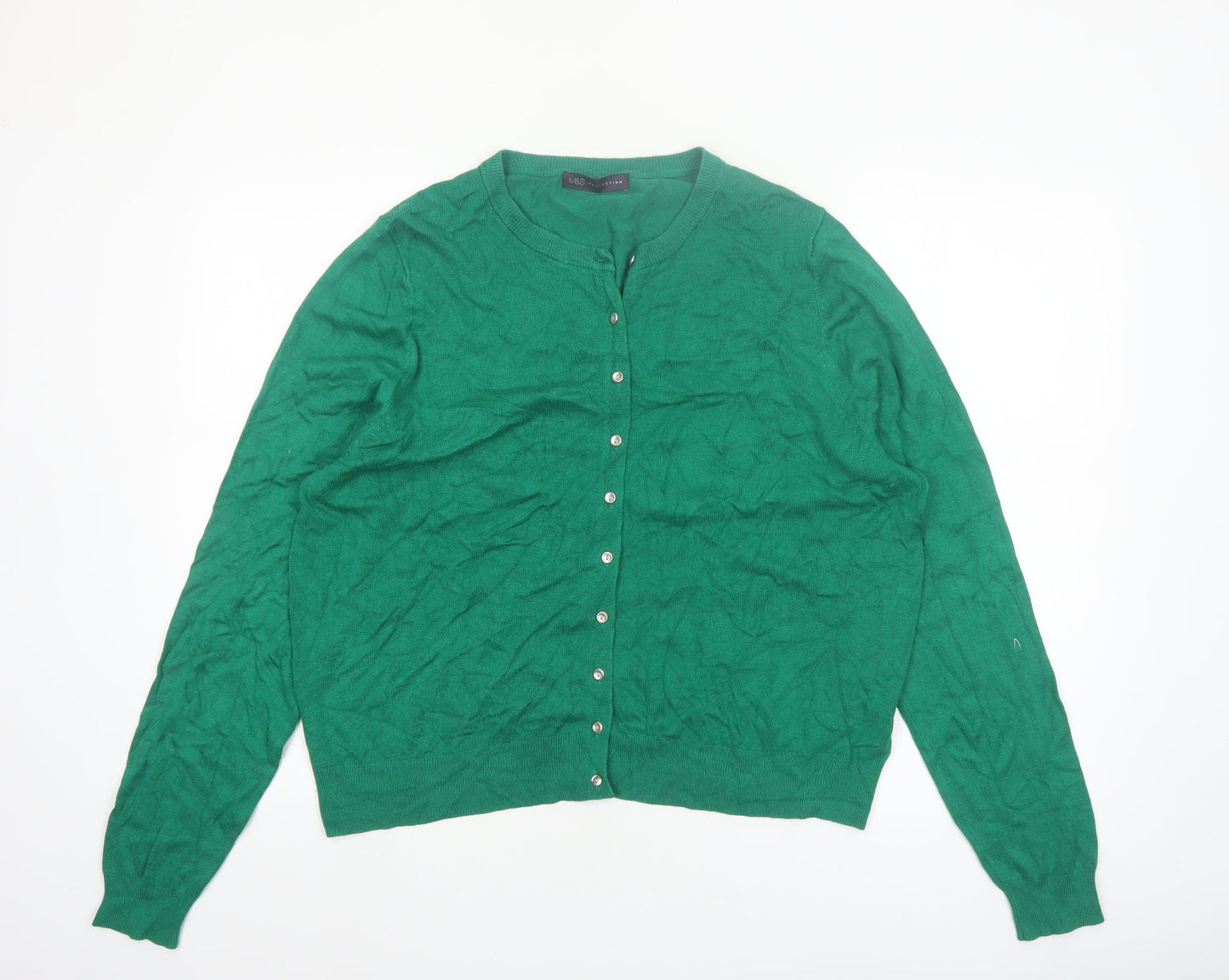 Marks and Spencer Womens Green Cardigan UK 20 Crew Neck Knit