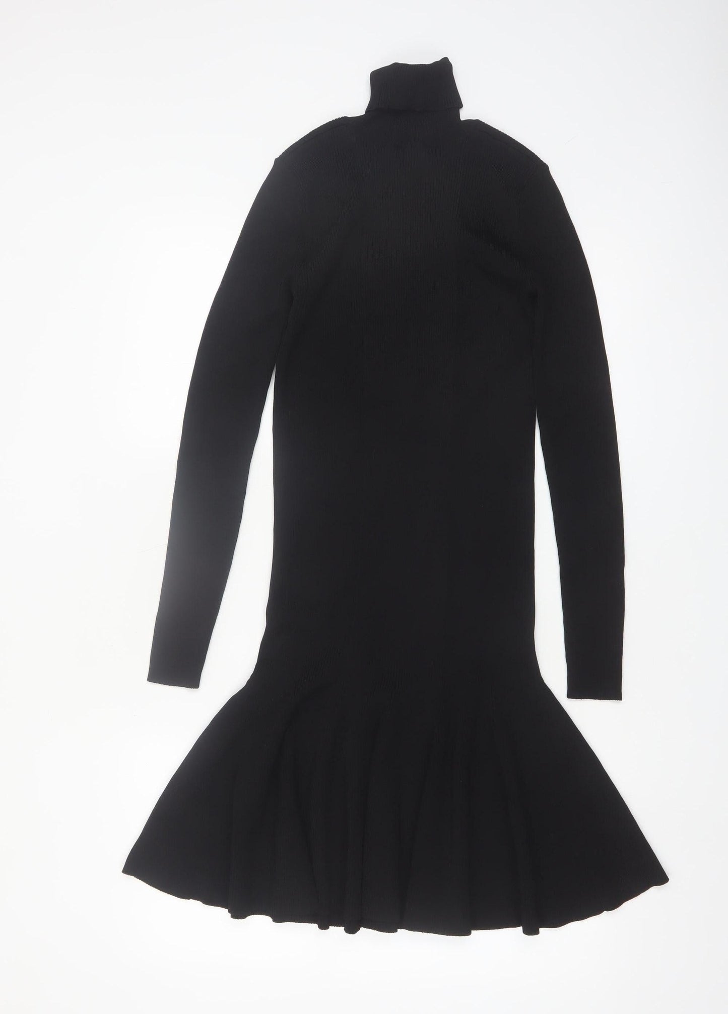 Reiss Women’s Black Roll Neck Fit & Flare Knit Dress Size S