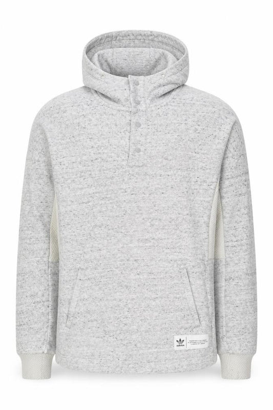 Adidas Men's Grey Henley Hoodie Size M Fleece Pullover