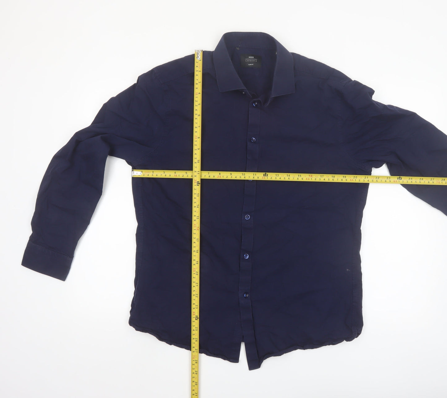 Moss London Men's Navy Slim Fit Long Sleeve Cotton Shirt 16.5in