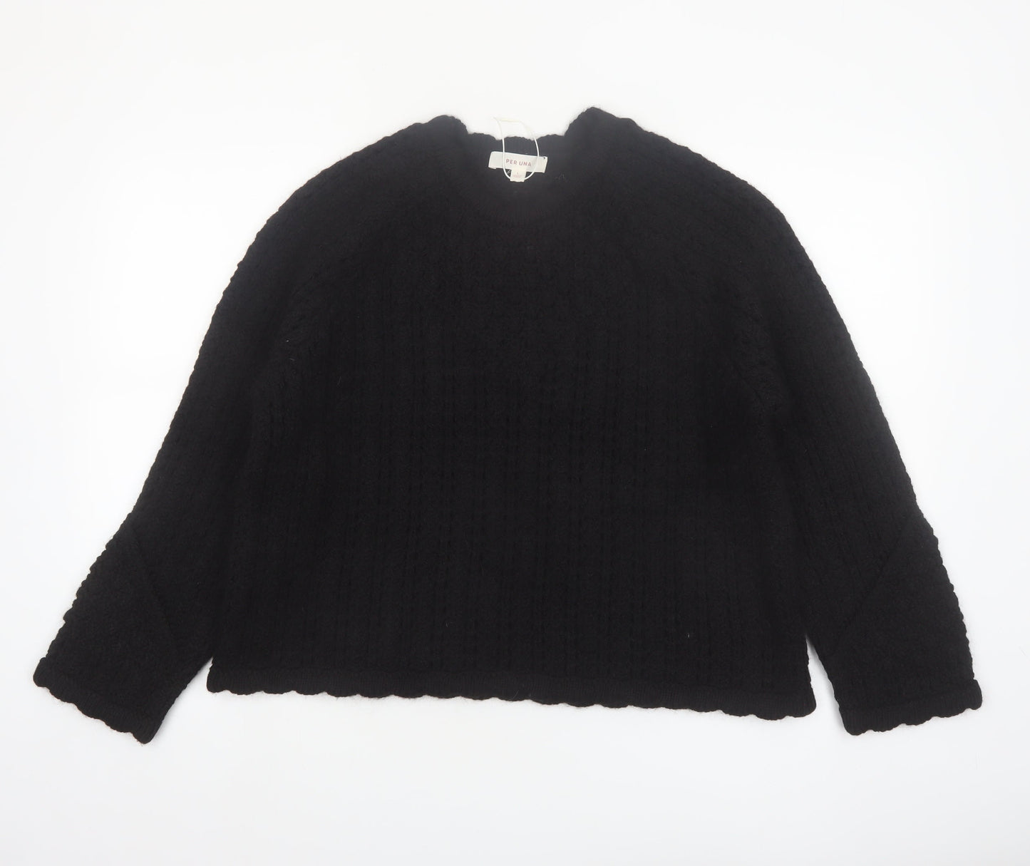Marks and Spencer Per Una Women Black L Cable Knit Wool Blend Jumper