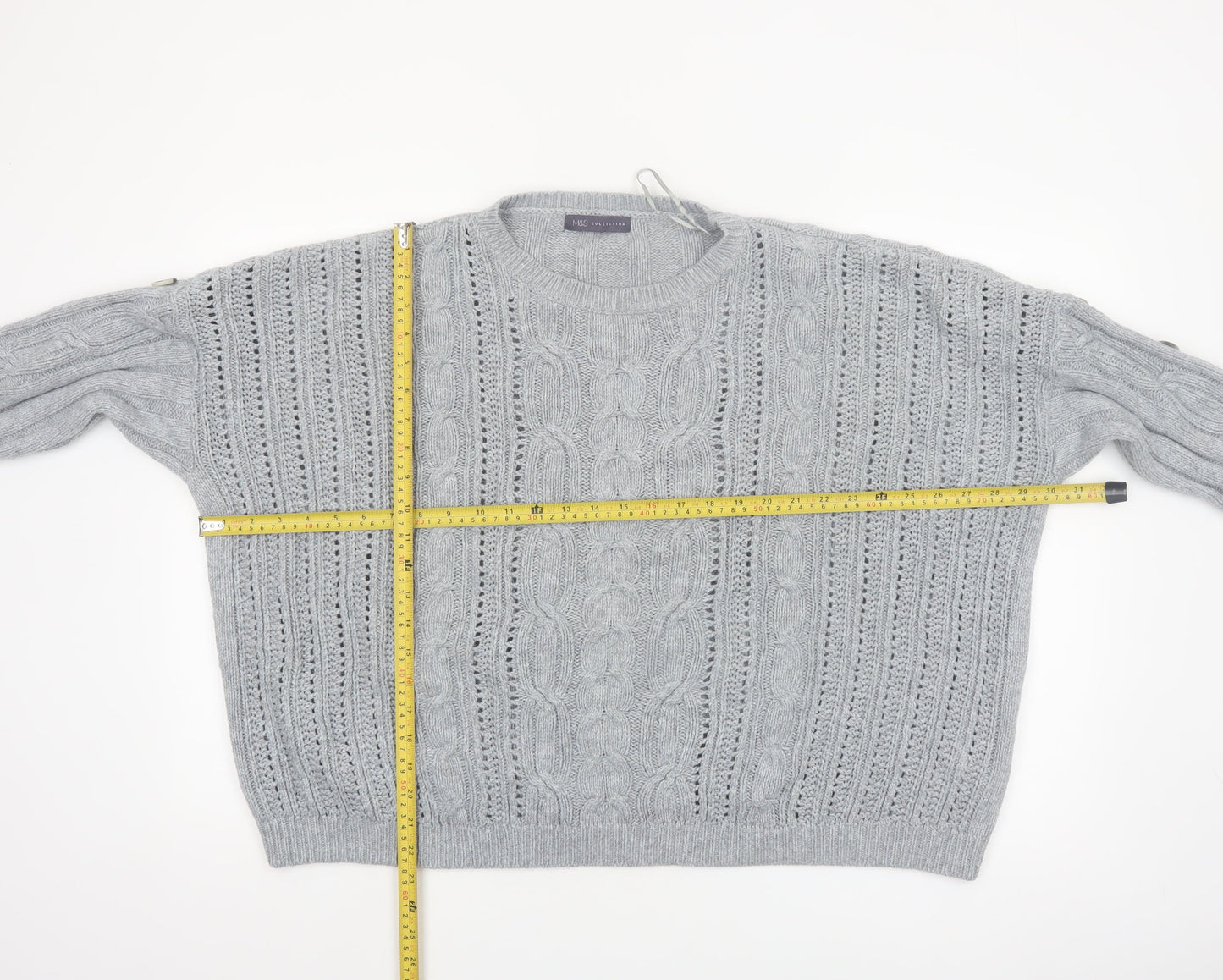 Marks and Spencer Women Grey Cable-Knit Pullover Jumper Size 24