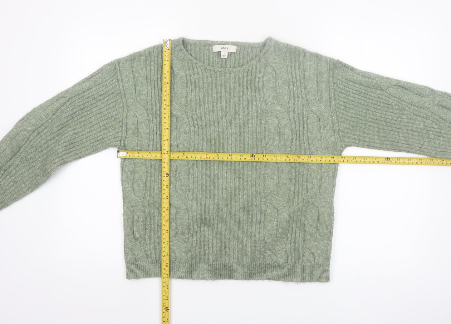 Marks and Spencer Women’s Green Cable-Knit Crew Neck Jumper Size S