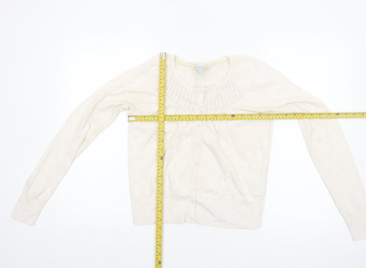 Fat Face Women Ivory Cotton Knit Cardigan Size 10 Classic Long Sleeve