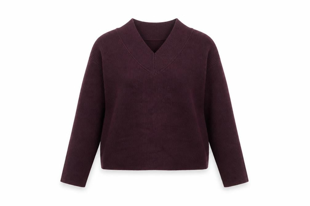 Marks & Spencer Womens Purple V-Neck Ribbed Knit Jumper M