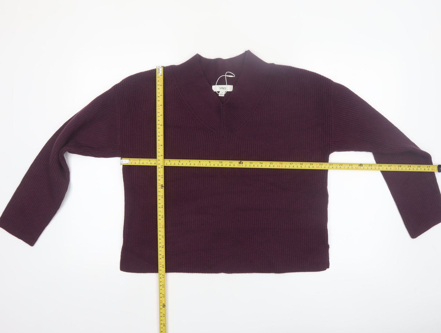 Marks and Spencer Womens Purple V-Neck Ribbed Knit Jumper M
