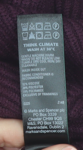 Marks and Spencer Womens Purple V-Neck Ribbed Knit Jumper M