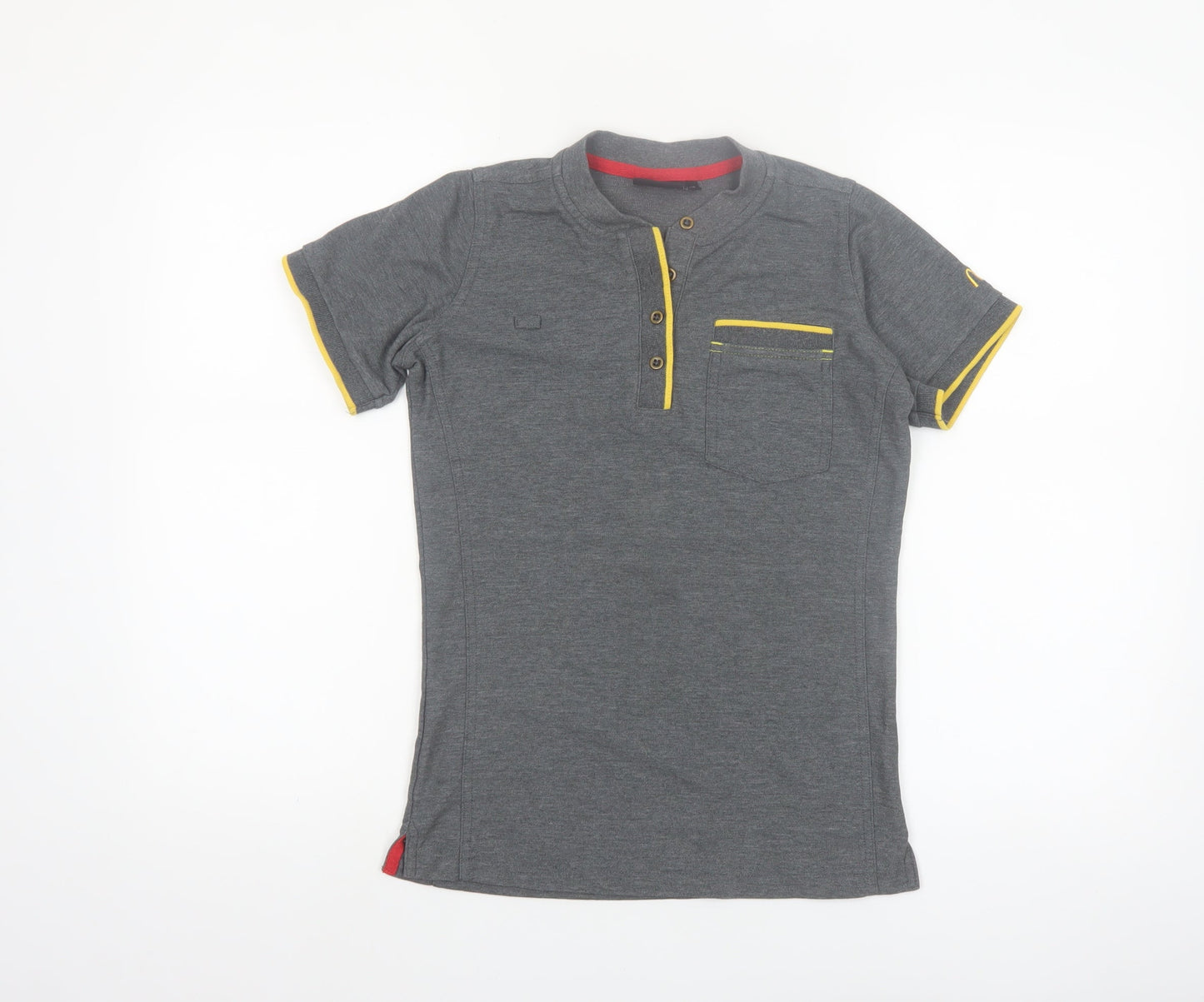 Dimensions Men's Grey Short Sleeve Henley Polo Shirt XS