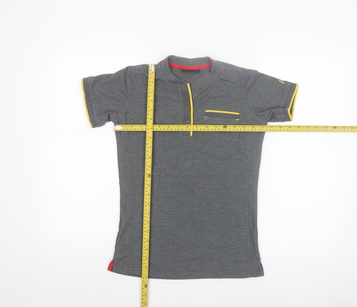 Dimensions Men's Grey Short Sleeve Henley Polo Shirt XS