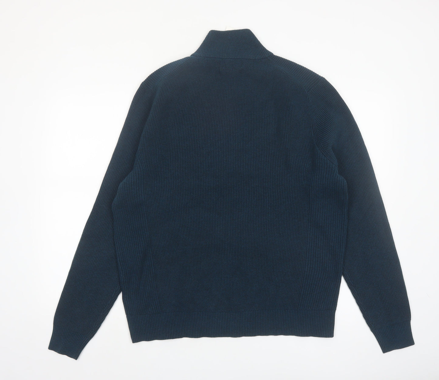 Marks and Spencer Men’s Blue Cotton Blend 1/2 Zip Jumper L Regular