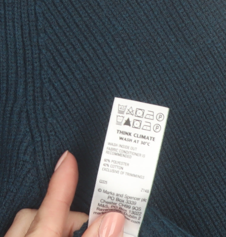 Marks and Spencer Men’s Blue Cotton Blend 1/2 Zip Jumper L Regular