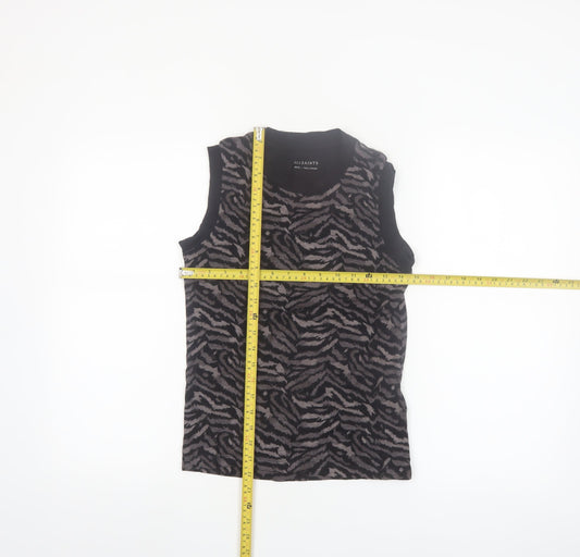 AllSaints Women's Black Animal Print Cotton Sleeveless Tank Top Size S