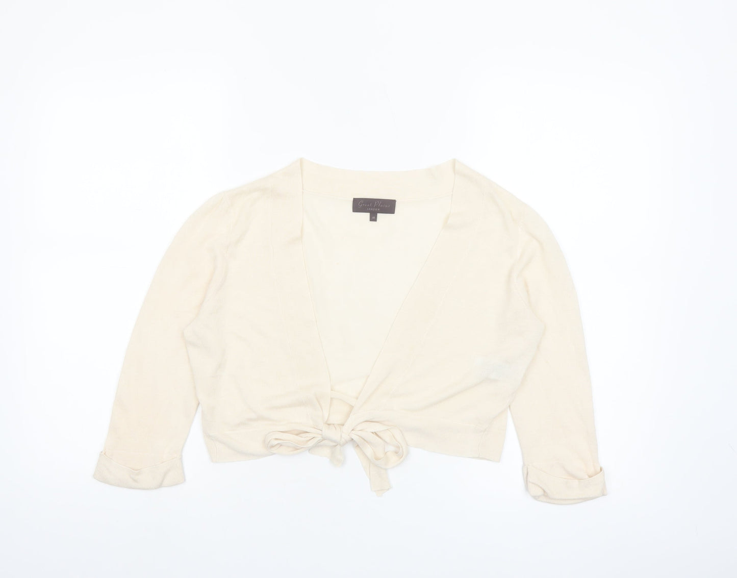 Great Plains Women Beige Linen Viscose 3/4 Sleeve Tie Cardigan M