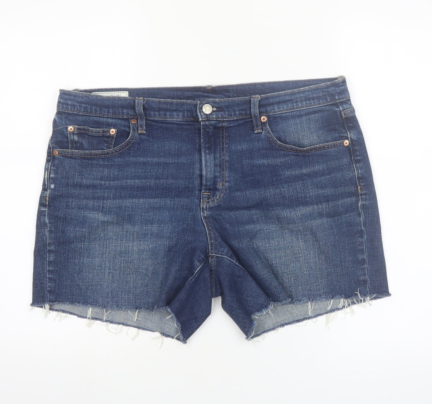GAP Women Blue Denim Cut-Off Shorts Size 14 Mid Rise 5 Inch