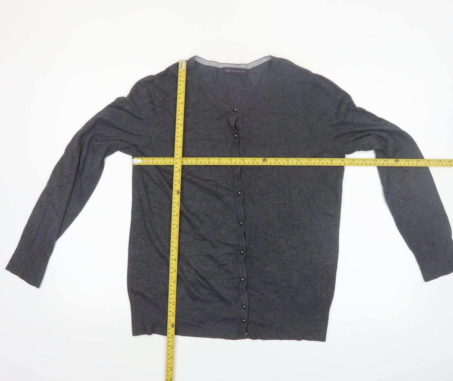 Marks and Spencer Women’s Grey Size 16 Crew Neck Button Cardigan