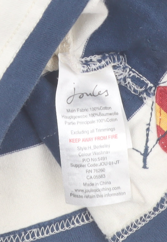Joules Men's Blue Striped Long Sleeve Rugby Polo Shirt Size M
