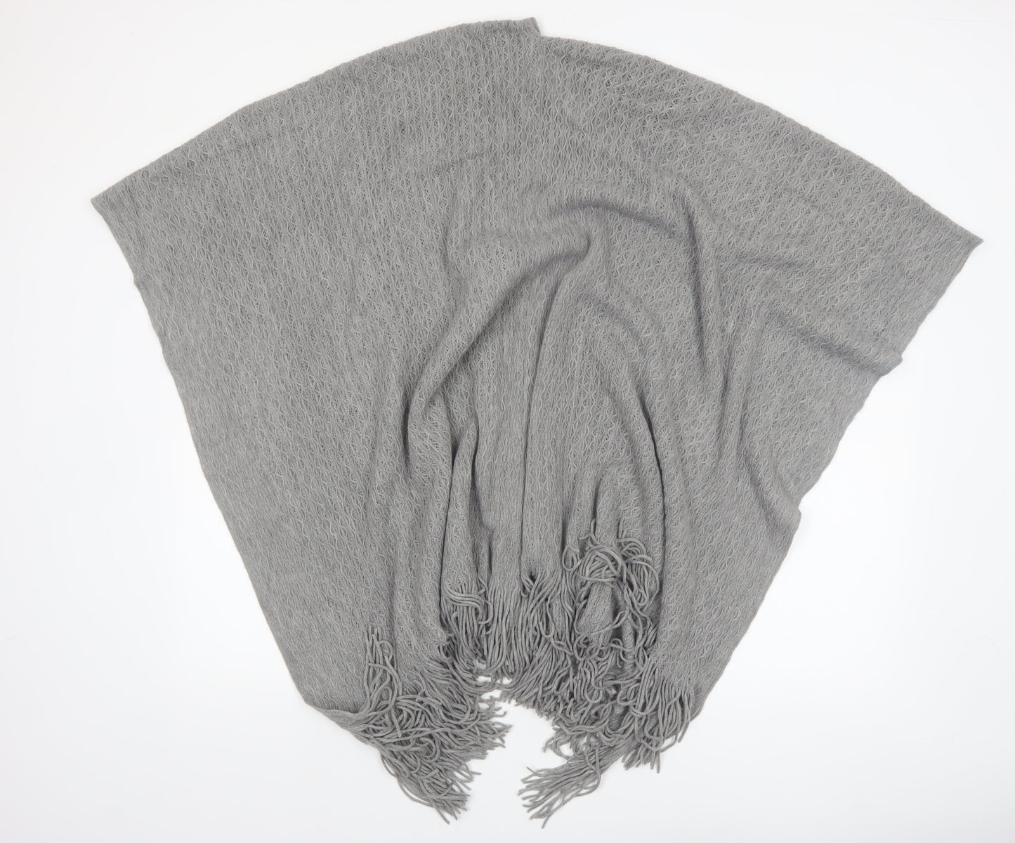 Marks and Spencer Women Grey Knit Fringe Cape One Size Lightweight Acrylic