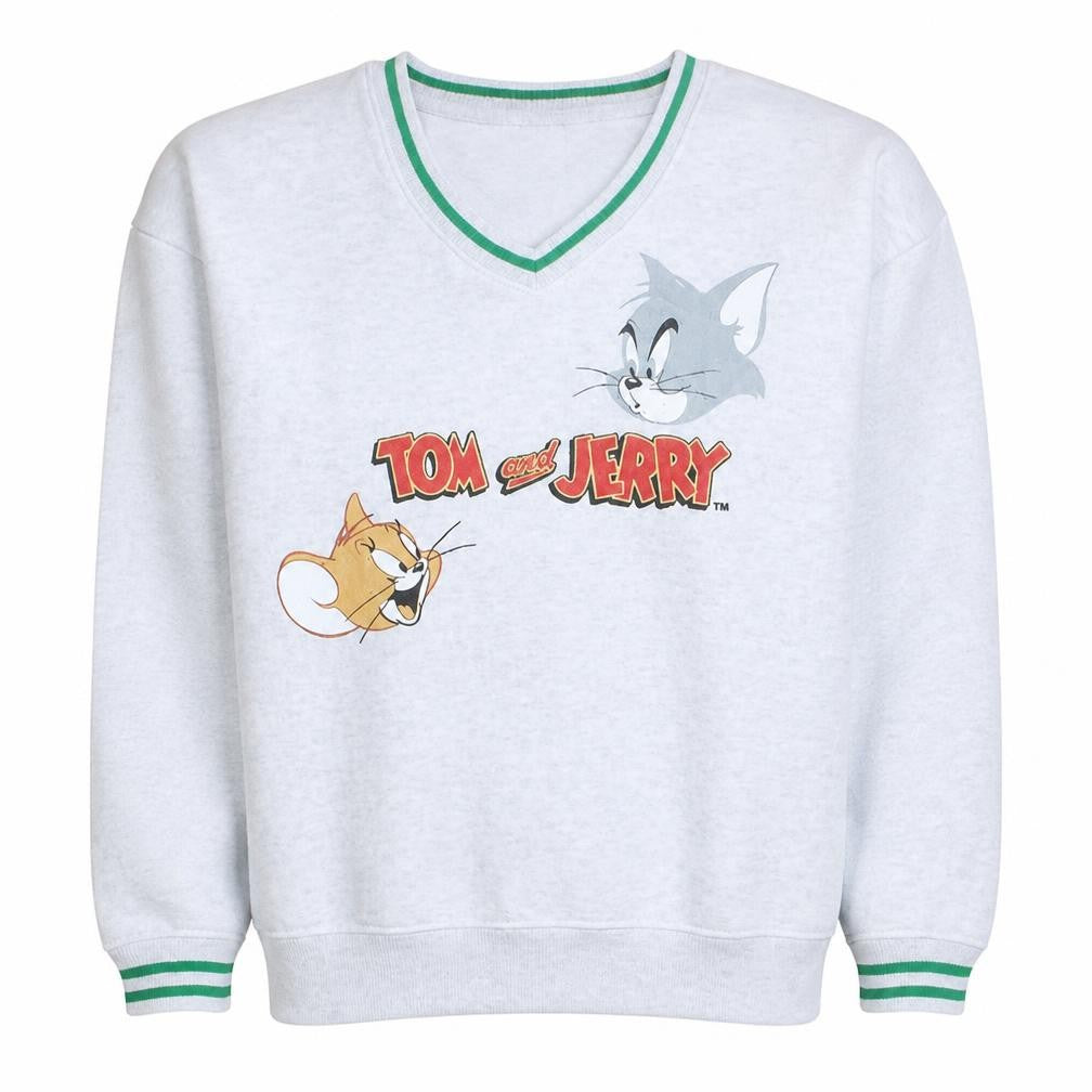 Primark Tom and Jerry Men's Grey V-Neck Sweatshirt M