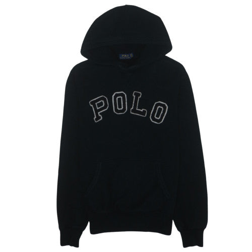 Ralph Lauren Men's Black Pullover Hoodie Medium College Logo Fleece