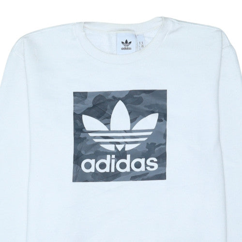 Adidas Mens White Crew Neck Logo Sweatshirt Size M