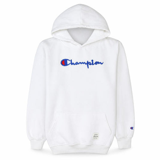 Champion Mens White Pullover Hoodie L Embroidered Logo Fleece