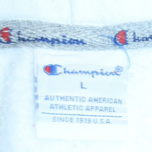 Champion Mens White Pullover Hoodie L Embroidered Logo Fleece