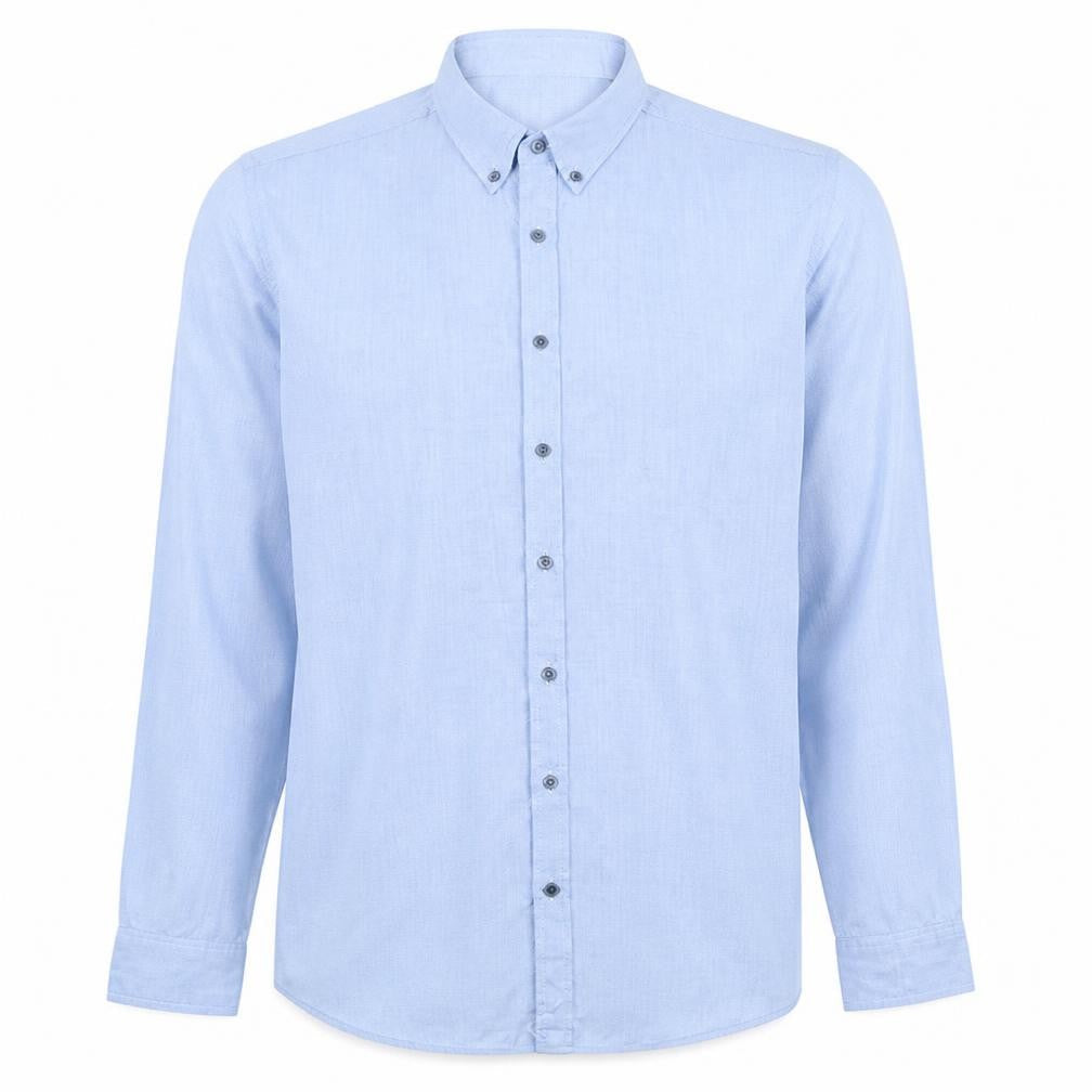 Tommy Hilfiger Men's Blue Button-Down Cotton Dress Shirt Custom Fit Size 40