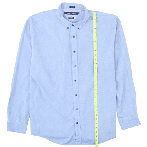 Tommy Hilfiger Men's Blue Button-Down Cotton Dress Shirt Custom Fit Size 40