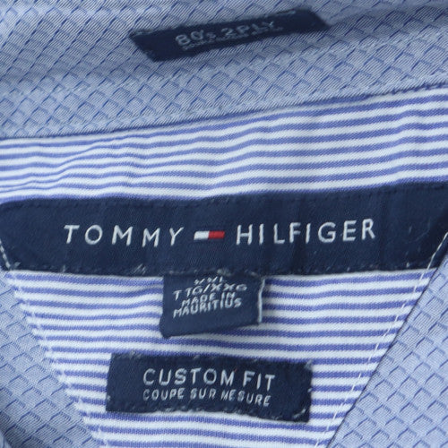 Tommy Hilfiger Men's Blue Button-Down Cotton Dress Shirt Custom Fit Size 40