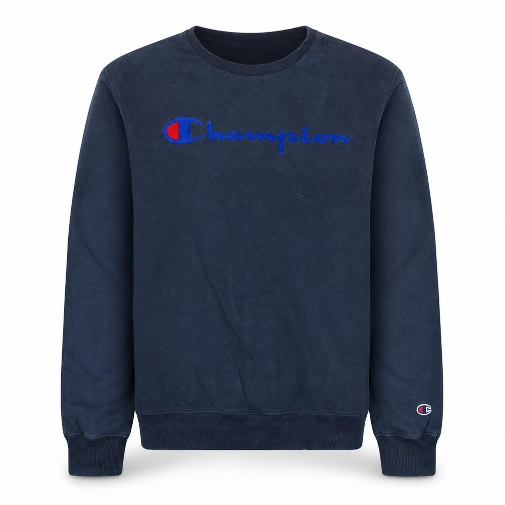 Champion Mens Blue Logo Pullover Sweatshirt Medium