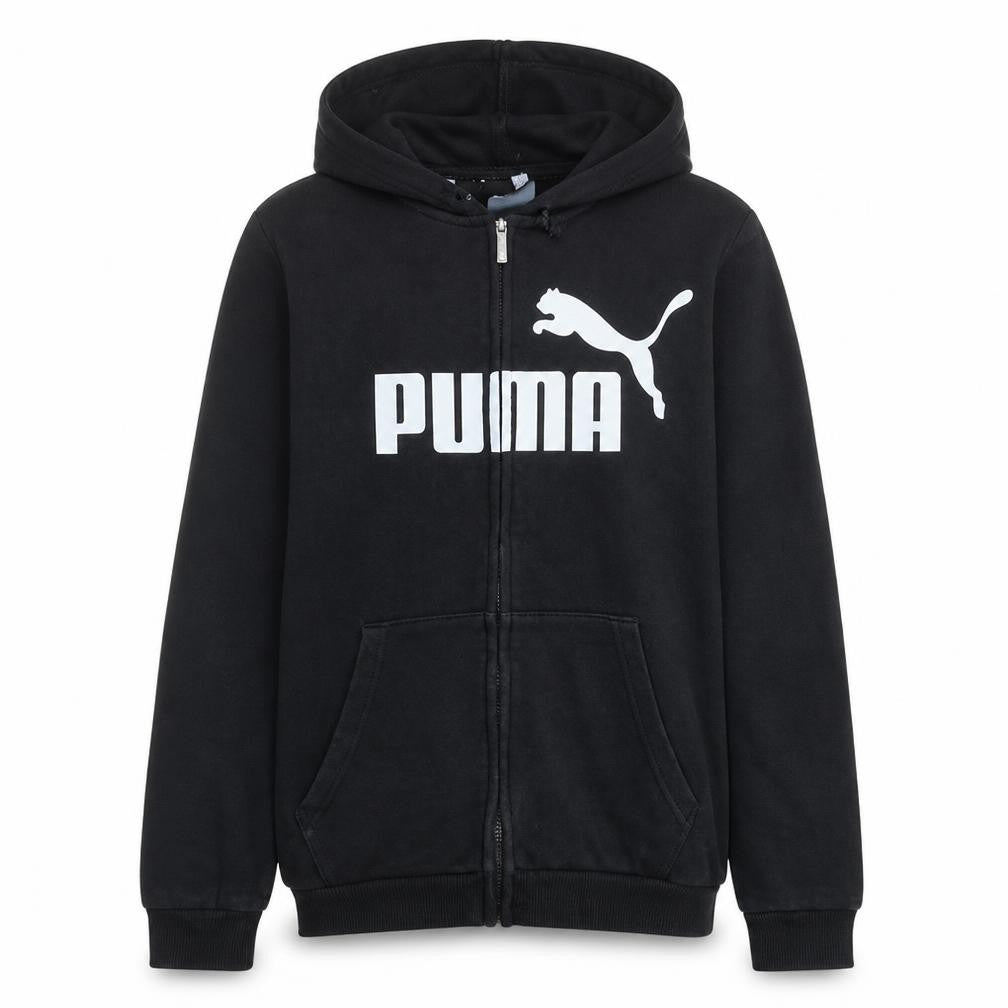 Front view of Puma Men's Black Full Zip Hoodie Sweatshirt, size M, Sports Fleece
