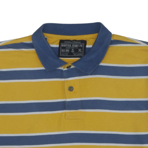 Nautica Jeans Co. Men's Yellow Blue Striped Polo Shirt XL Cotton