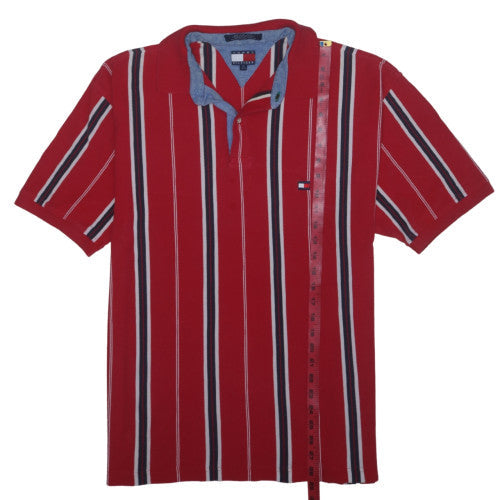 Tommy Hilfiger Men's Red Striped Polo Shirt XL Cotton Classic