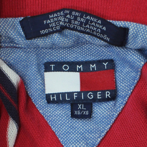 Tommy Hilfiger Men's Red Striped Polo Shirt XL Cotton Classic