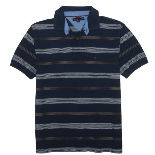 Tommy Hilfiger Men's Blue Striped Cotton Polo Shirt Size L