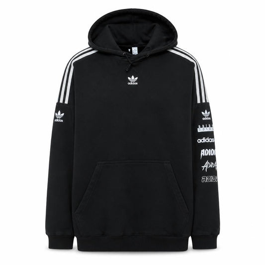 Adidas Mens Black Pullover Hoodie Size L Graphic Print Sportswear