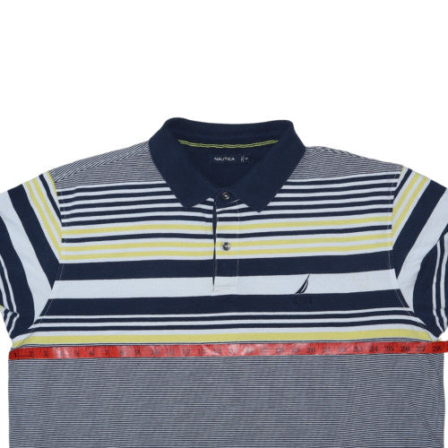 Nautica Men Blue Striped Short Sleeve Polo Shirt 2XL Cotton
