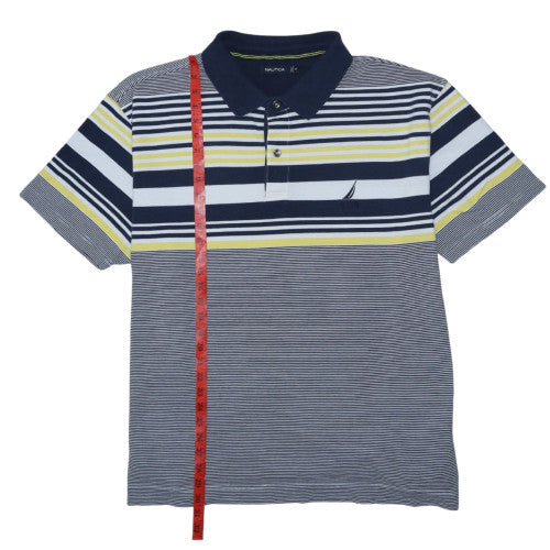 Nautica Men Blue Striped Short Sleeve Polo Shirt 2XL Cotton