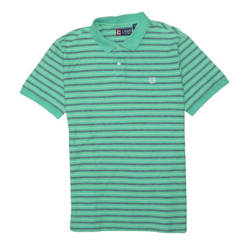 Chaps Men's Green Striped Cotton Polo Shirt XL Regular Fit