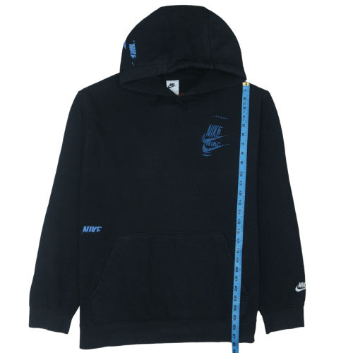 Nike Men's Black XL Pullover Hoodie with Blue Logo Graphic