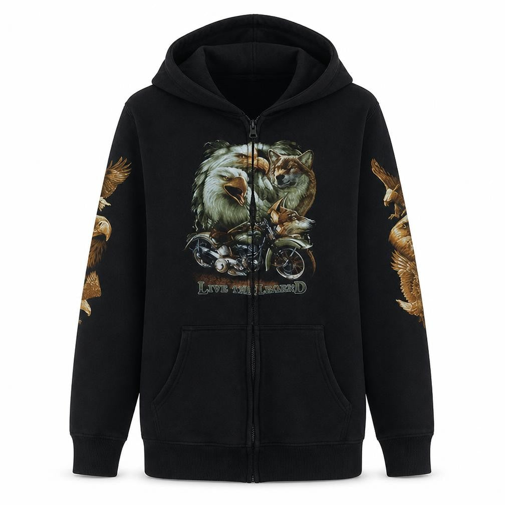 Hyde Park Women Black Full Zip Hoodie Animal Print Size M