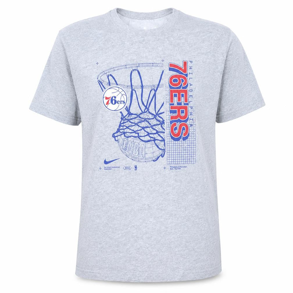 Nike Men's Grey Philadelphia 76ers Dri-Fit T-Shirt XL NBA Graphic Top