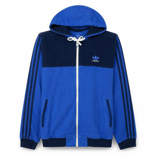 Adidas Men's Blue Full Zip Hoodie L Cotton Blend Sportswear
