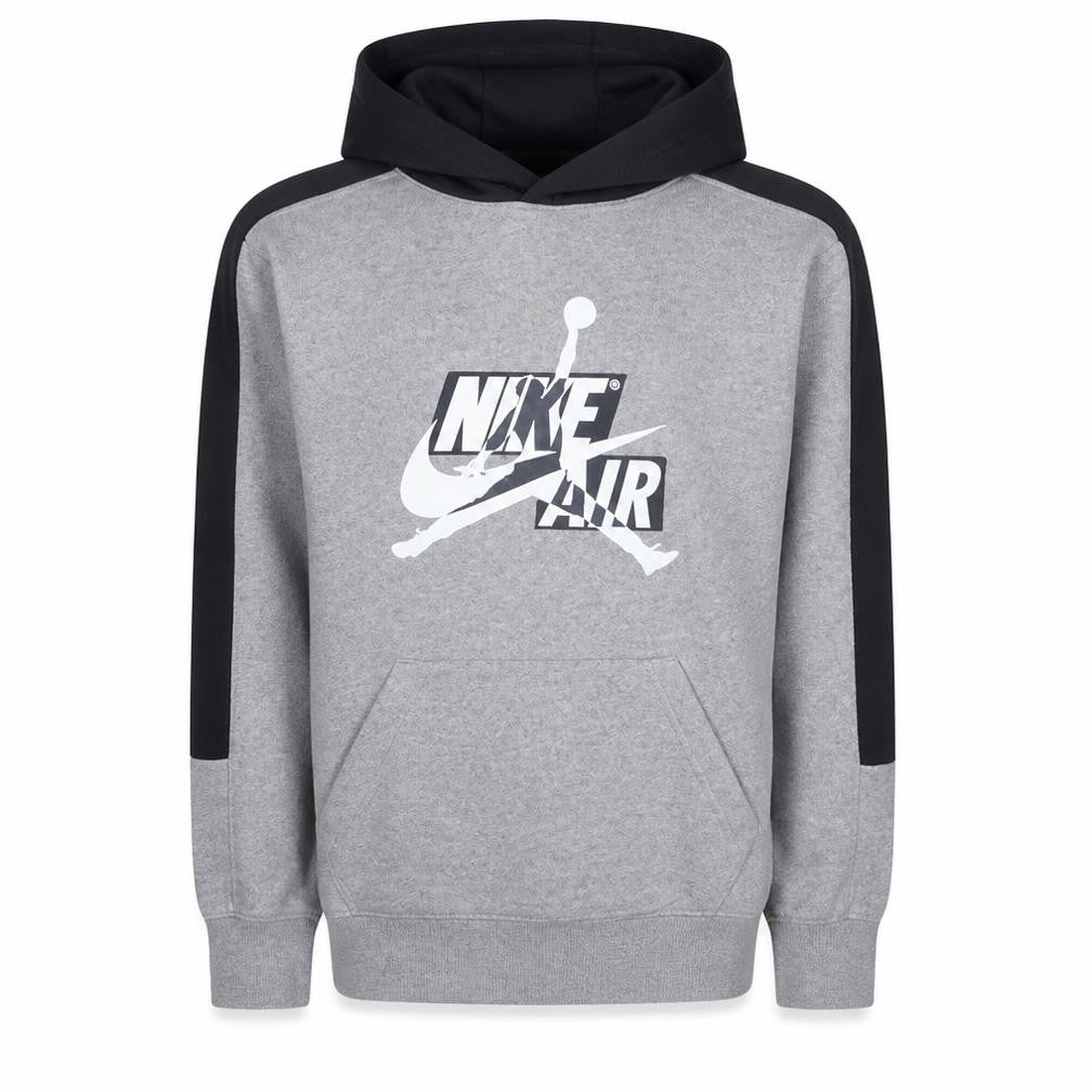 Front view of Nike Jordan boys’ grey & black hoodie xl 13-15 years pullover fleece sweatshirt