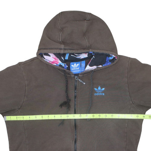 Adidas Womens Brown Full Zip Hoodie L Floral Lined Hood Casual