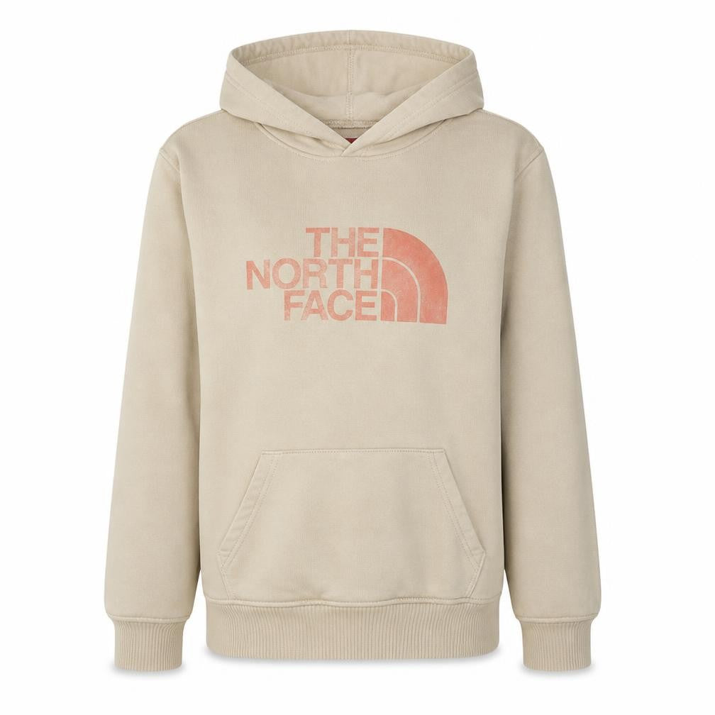 Front view of The North Face boys’ beige xl pullover hoodie 100% cotton fleece