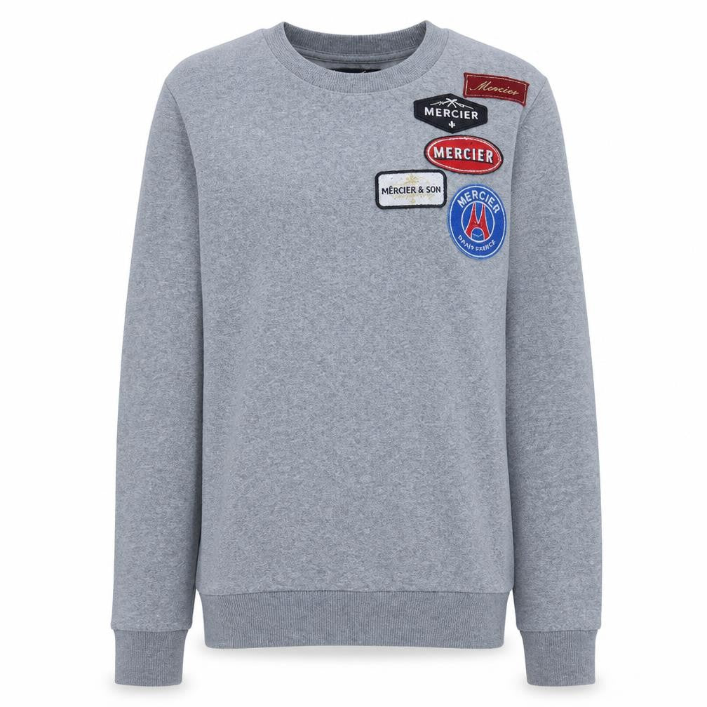 Mercier Men's Grey XS Crew Neck Logo Embroidered Pullover Sweatshirt