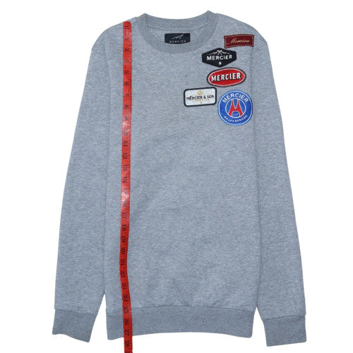 Mercier Men's Grey XS Crew Neck Logo Embroidered Pullover Sweatshirt